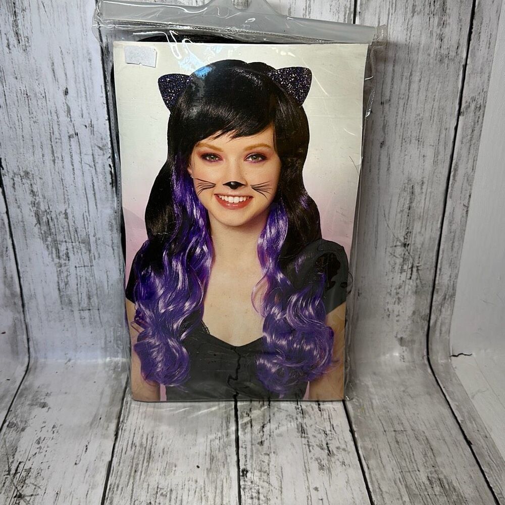Claire’s Cat Ears Curly Wig Black Purple Wig Hair‎ Long